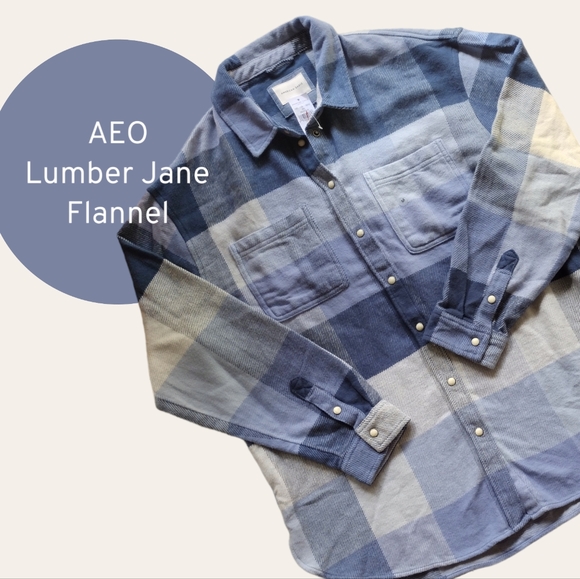 New AEO Blue Plaid LumberJane Flannel Shirt Sz XL - Picture 3 of 7
